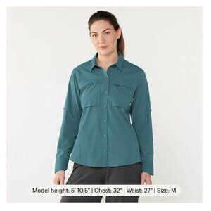 REI Co-op Women's Sahara Long-Sleeve Sage Gray Shirt, Medium